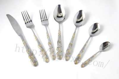 厨之福3厘C023镀金喷砂刀叉匙 高品质不锈钢餐具，兼具实用与美观