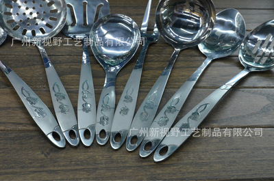 【生产批发】不锈钢厨具套装 3厘一支玫瑰花厨具系列铲勺叉套装介绍